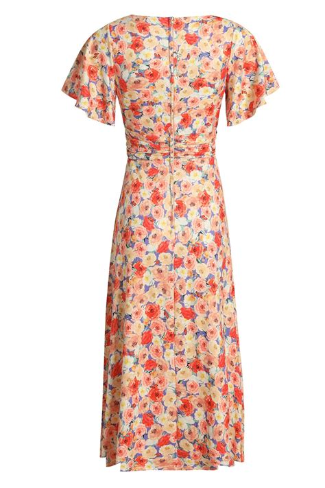 Donna Short Sleeve Tea Dress In Orange Floral Print