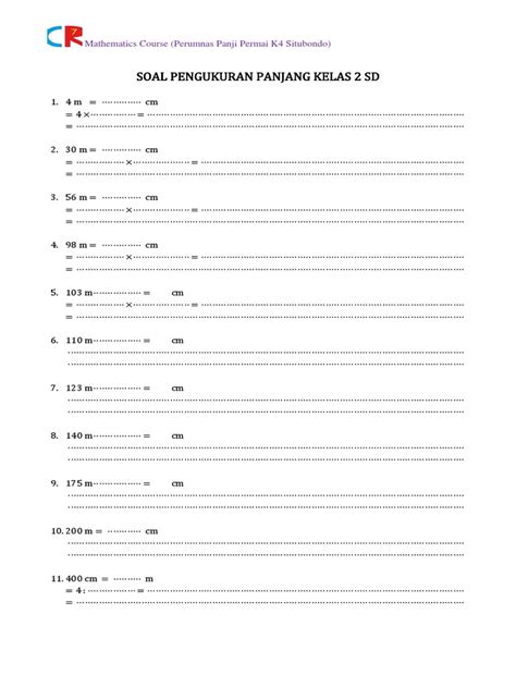 Soal Pengukuran Panjang Kelas 2 Sd