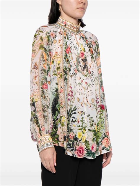 Camilla Floral Print Silk Blouse In White Modesens