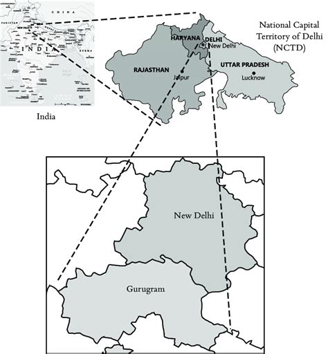 1 Map showing location of Gurugram in India and the National Capital ...