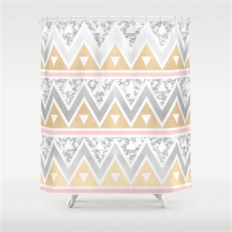 Gold Silver And Marble Chevron Pattern Shower Curtain By Bluebanana