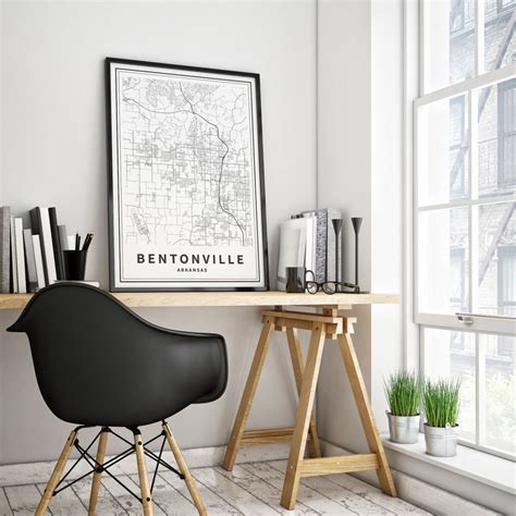 Printable Map Of Bentonville Ar Map Print Arkansas Usa City Etsy