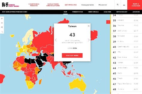 「国境なき記者団」の世界報道自由度ランキング、台湾は昨年から横ばいの43位 Taiwan Today