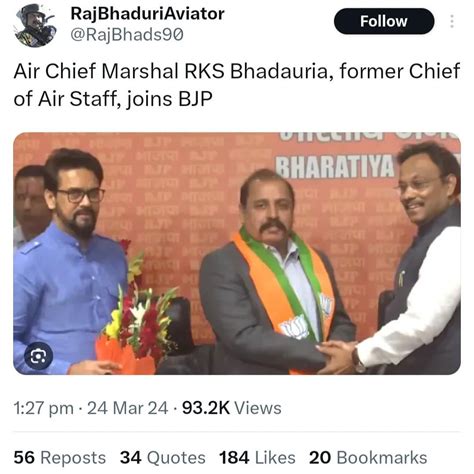 Former Air Force Chief Rks Bhadauria Joins The Bjp Rindiandefense