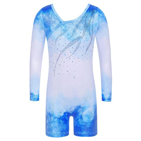 Baohulu Sparkle Diamond Gymnastics Leotards For Girls Long Sleeve Blue