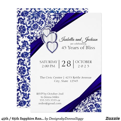 45th 65th Sapphire Anniversary Invitation Zazzle Anniversary