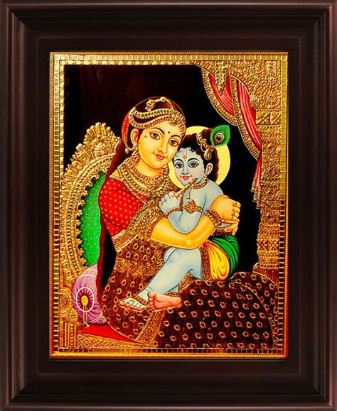 "Yashoda Krishna Tanjore Painting": Red Tanjore Traditional_Art by ...