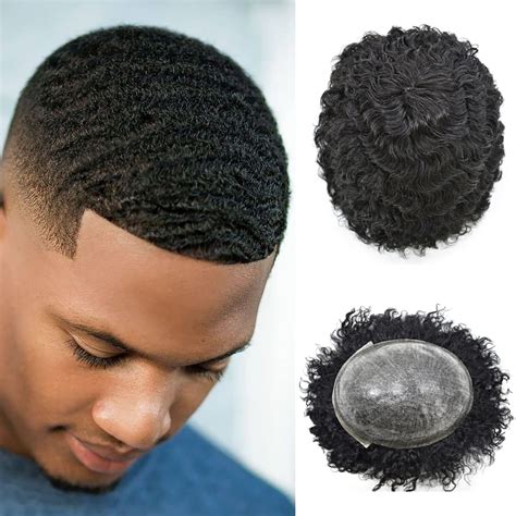 Afro Toupee Para Hombres Negros Unidad De Cabello Humano Brasile O