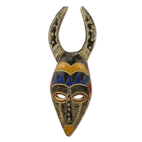 Artisan Crafted Wood And Aluminum African Horned Mask Horns Of Power Novica