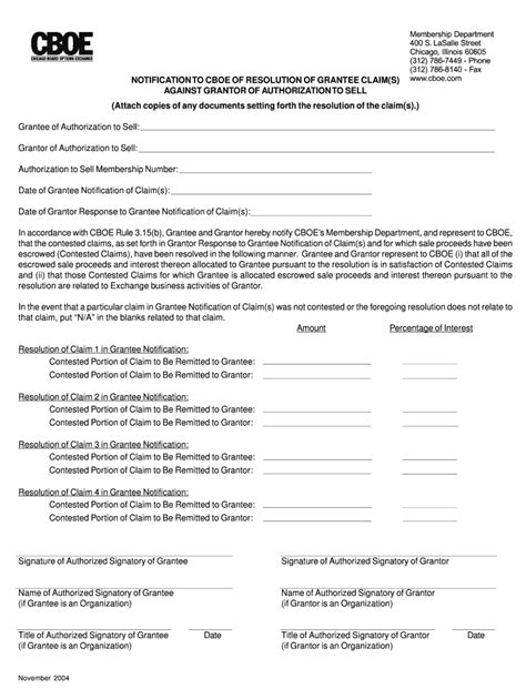 Fillable Online Cboe Claim Resolution Notification Form P65 Fax Email