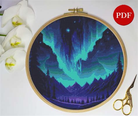 Northern Lights Cross Stitch Pattern Northern Lights Embroidery Stitch