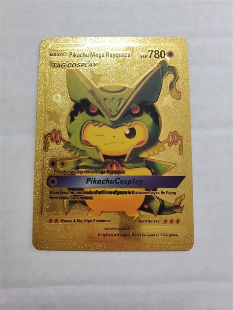 Pikachu Mega Rayquaza Gold Foil Fan Art Pokemon Card Display Card