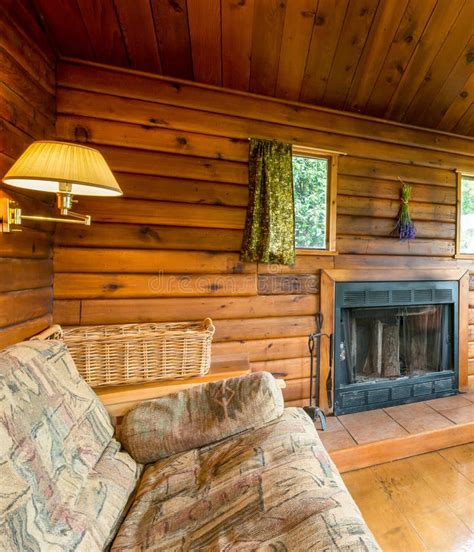 Cozy Interior of a Rustic Log Cabin Stock Photo - Image of fireplace ...