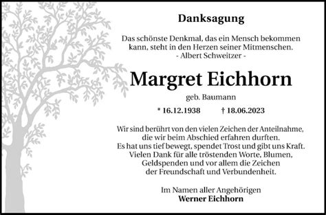 Traueranzeigen Von Margret Eichhorn Trauerportal Ihrer Tageszeitung