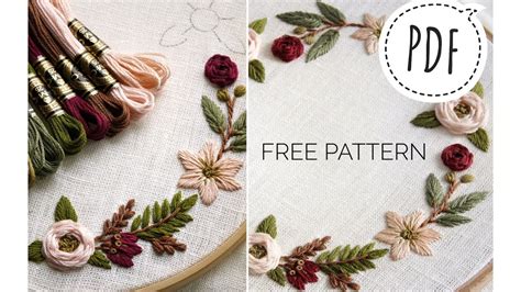 Embroidery For Beginners Floral Wreath Free Pattern 003 Youtube