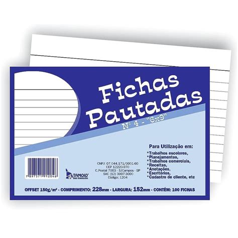 Ficha De Estudo Pautada 6x9 N4 100fls Tamoio Papelaria Rainha