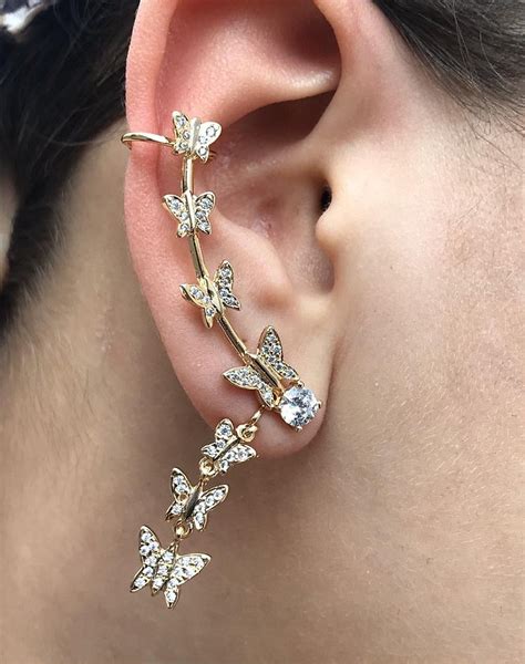 Brinco Ear Cuff Borboletas Micro Zirconias Folheado Em Ouro Shelook