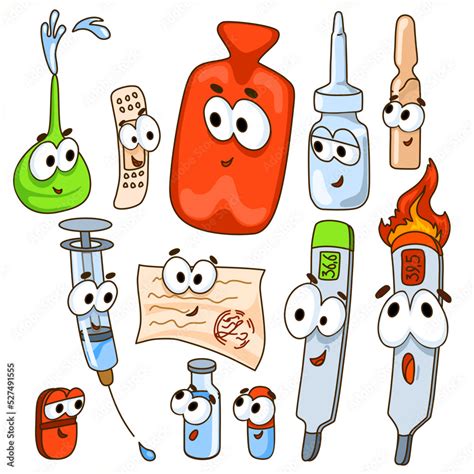 Cartoon Pills Drugs And Medicine Characters Vector Medicine Mascots