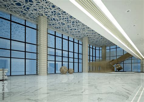 3d render luxury hotel lobby entrance reception Stock Illustration ...