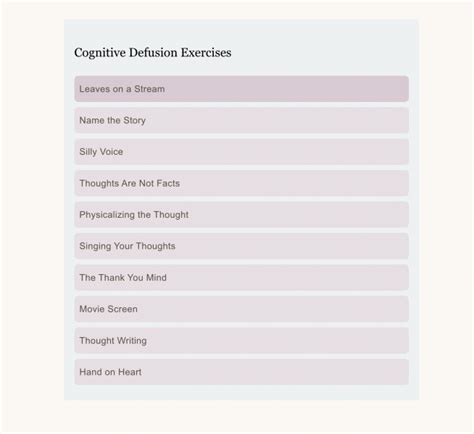 10 Cognitive Defusion Exercises +FAQ | Association for Contextual Behavioral Science