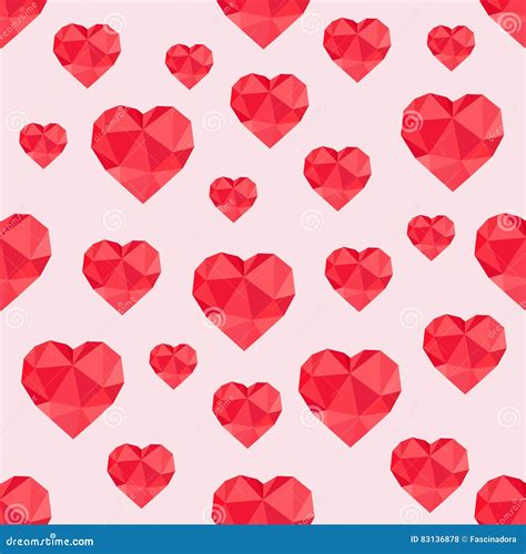 Abstract Seamless Pattern Of Red Hearts Low Poly Stock Illustration