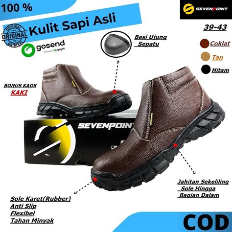 Jual Sepatu Safety Pria Kulit Sapi Asli Original Ujung Besi Baja Safty