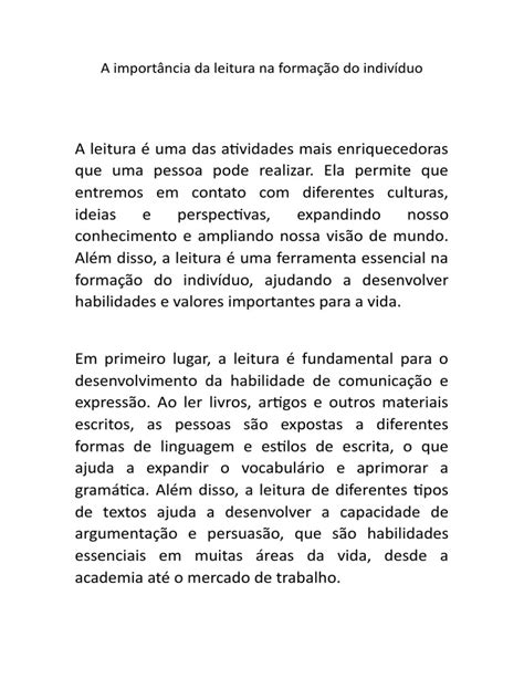 A Importância Da Leitura Na Formação Do Indivíduo - A Importância Da Leitura Na Formação Do Indivíduo | PDF