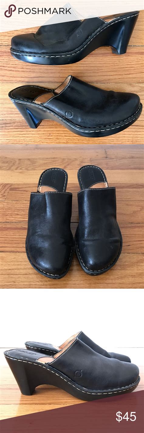 Born Leather Slip On Mules Clogs Black 42 Size 10 Leather Slip Ons Mule Clogs Slip On Mules