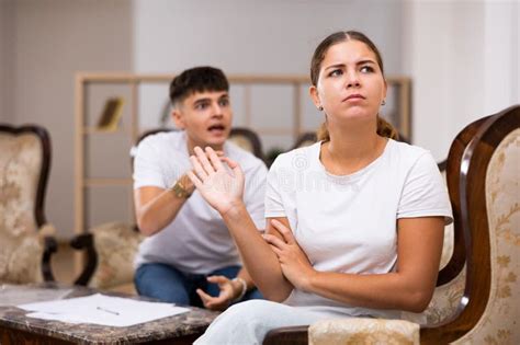 Disgruntled Young Husband Swears At His Wife Stock Image Image Of