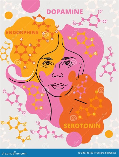 Female Face And Of The Structures Of Neurotransmitters Serotonin