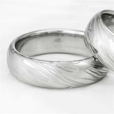 Women's Damascus Steel Domed Twisted Woodgrain Wedding Band | ORGANIC ...