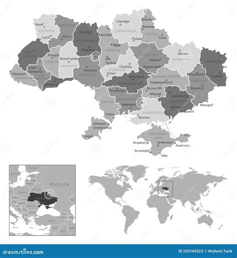 Ukraine Highly Detailed Black And White Map Stock Vector