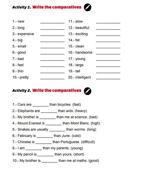 Free Comparative Adjective Worksheets Worksheets Library Worksheets