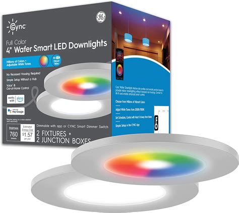 GE CYNC Smart LED Wafer Downlights Que Muda De Cor E Tons Brancos Sem