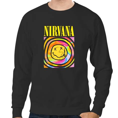 Nirvana Smile Face Overdyed Crew Neck Sweatshirt Preppy Sweatshirt