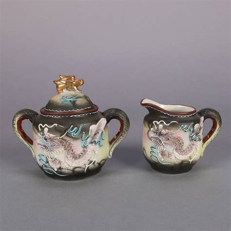 Japanese Nippon Hand Painted Moriage Dragonware Porcelain Tea Set At