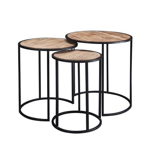 Kepooman 3pcs Rustic Metal Nesting Side End Tables Industrial Wood And Metal Round Coffee Table