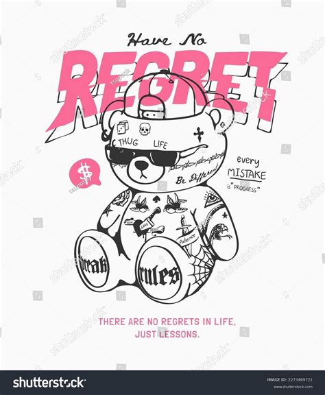 No Regret Slogan Cool Bear Doll Stock Vector Royalty Free 2273469721