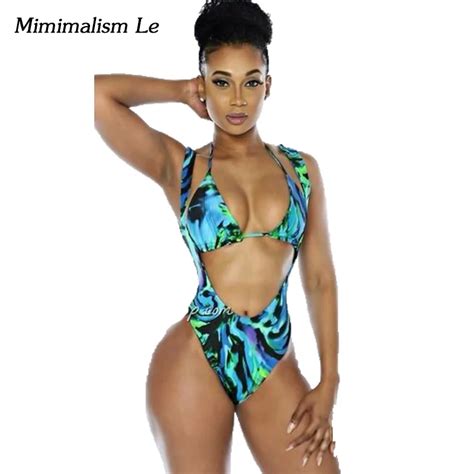 Minimalism Le Brand New Bikinis 2018 Push Up Print Backless Swimwear