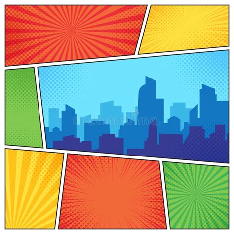 City on Comic Page. Comics Book Frames Composition on Strip Halftone ...