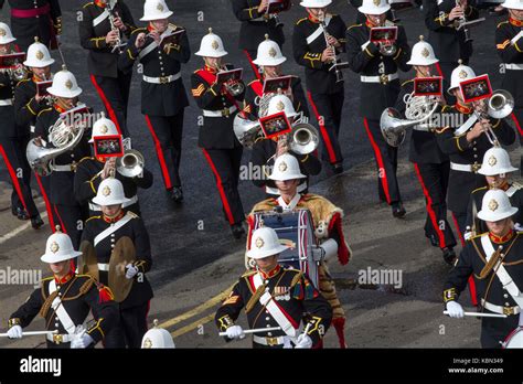 Military Band marching and playing Stock Photo - Alamy