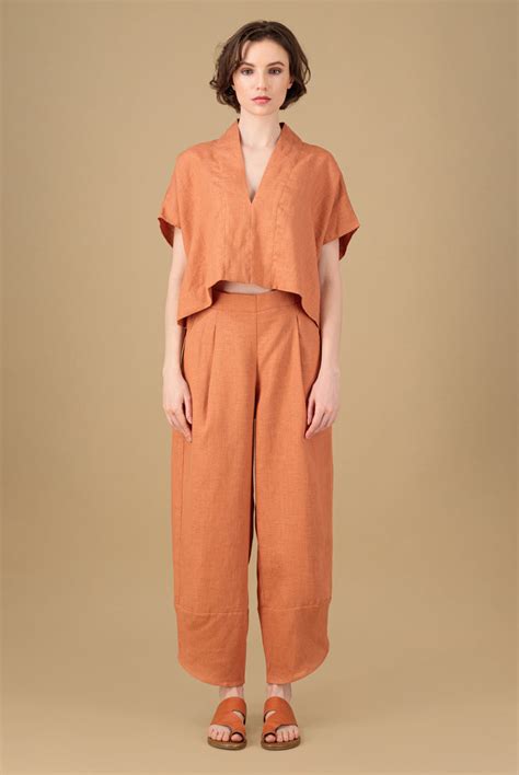 Jade Linen Kimono Pants Terracotta 100 Linen Made Sustainably