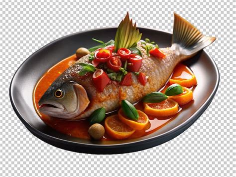 Premium Psd Plate Of Steamed Fish With Lemons