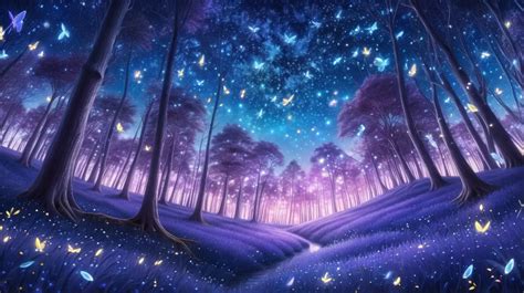 Enchanting Anime Forest with Celestial Fireflies at Night | MUSE AI