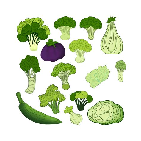 set of green vegetables, Set of watercolor mixed vegetables Easy to