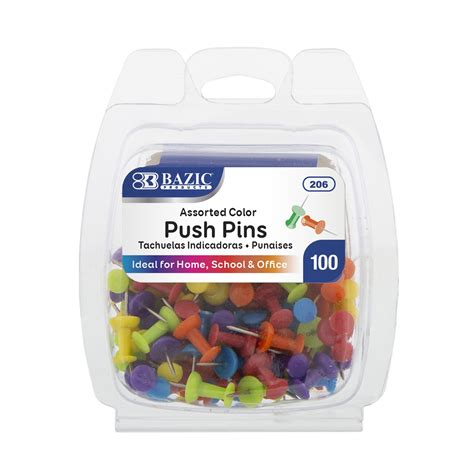 BAZIC Assorted Color Push Pins 100 Pack Bazic Products