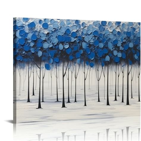 ONETECH Landscape Painting Abstract Tree Canvas Art Indigo Blue Forest