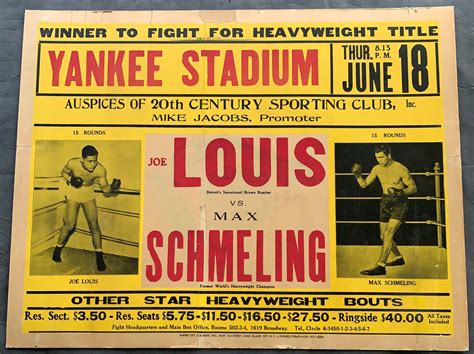 Louis Joe Max Schmeling I On Site Poster 1936 Jo Sports Inc