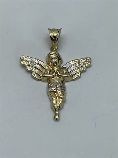 10k Yellow Gold Guardian Angel Charm Pendant Religious Gem