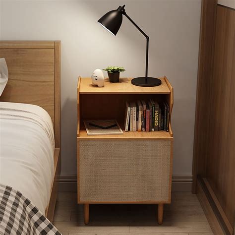 Nordic Natural Nightstand Drawer Shelf Bedside Table Rattan Woven